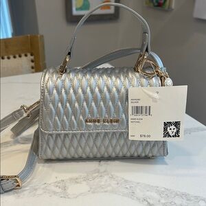 Anne Klein metallic silver satchel crossbody handbag NWT